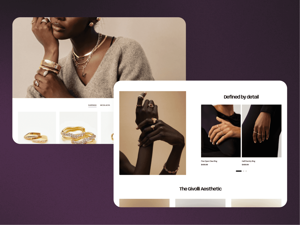 A Jewelry Shopify store we designed with a clean, modern shopping experience